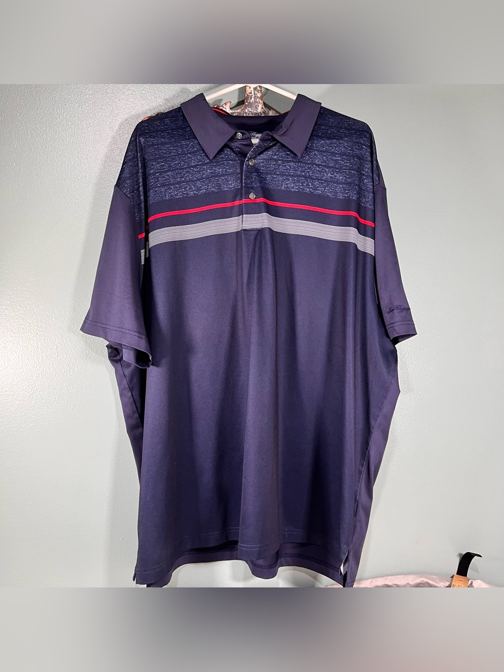 B-044 Hogan Men's Navy Polo with Red and Gray Stripes
